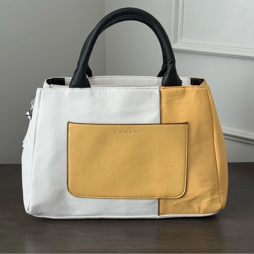 Tahari Two-Tone in Yellow & White Leather Handbag Crossbody